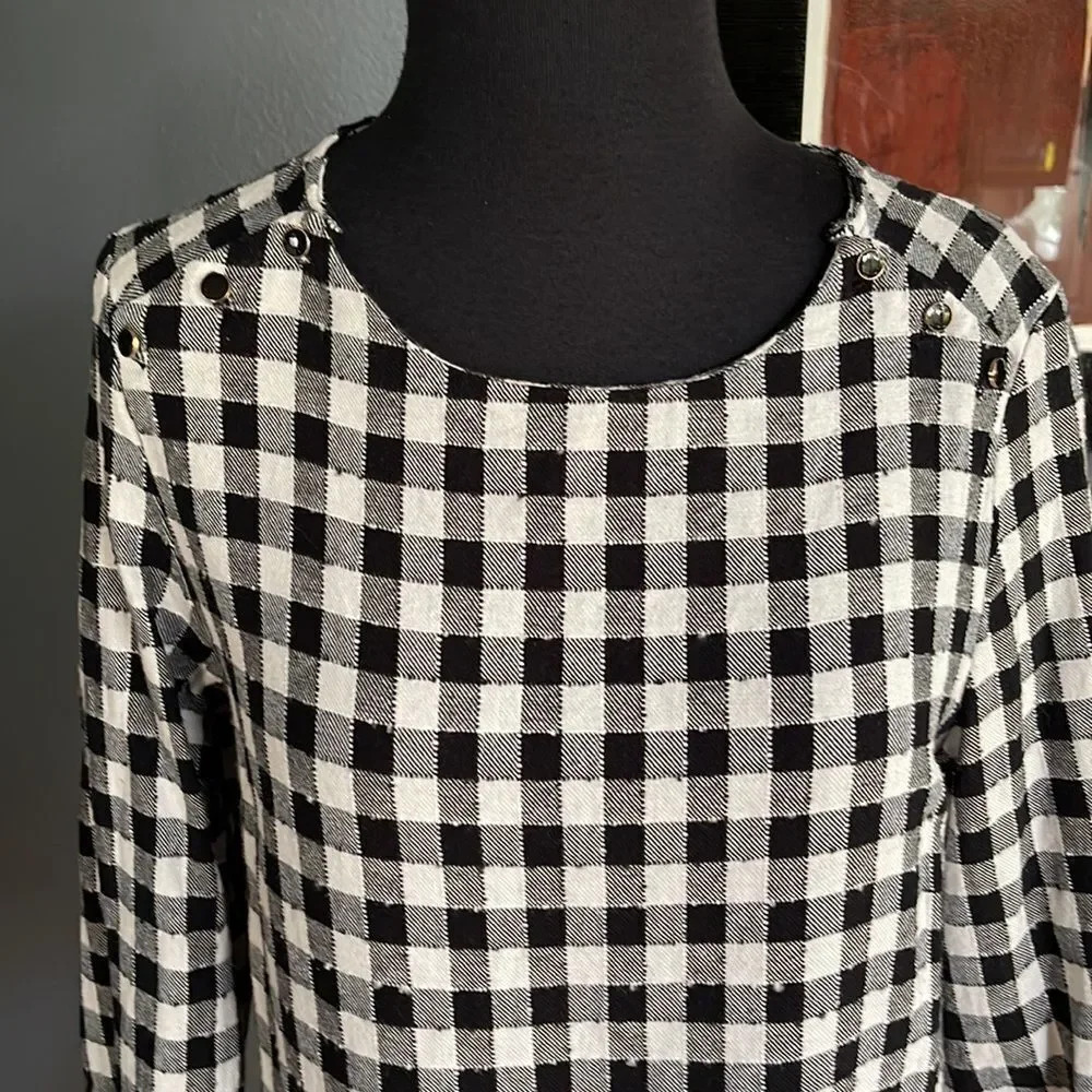 Zara Basic Black/White Textured Check Ruffle Hem/… - image 2